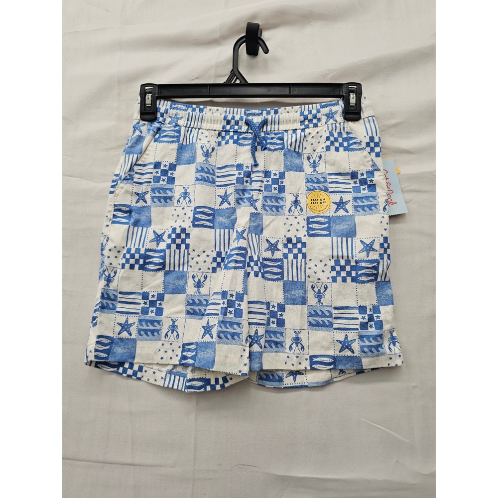 Cat & Jack Boys Patchwork Nautical Shorts Blue Linen Blend Casual Size XL
